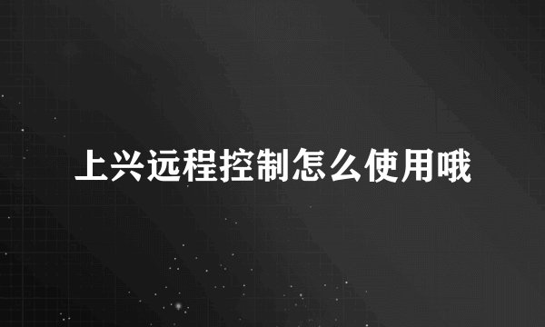 上兴远程控制怎么使用哦