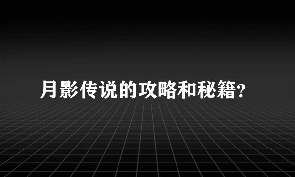月影传说的攻略和秘籍？