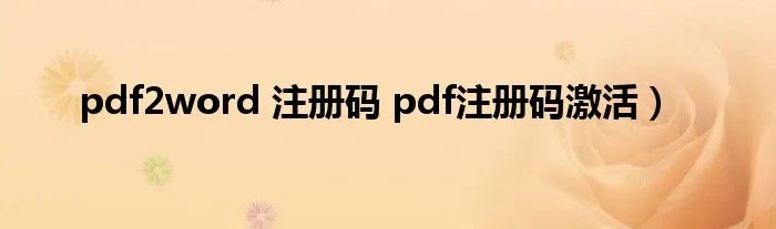 pdf2word 注册码 pdf注册码激活）