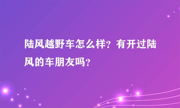 陆风越野车怎么样？有开过陆风的车朋友吗？