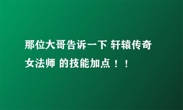 那位大哥告诉一下 轩辕传奇 女法师 的技能加点 ！！