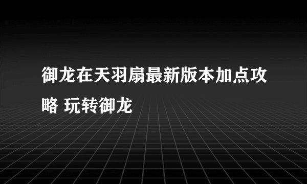 御龙在天羽扇最新版本加点攻略 玩转御龙