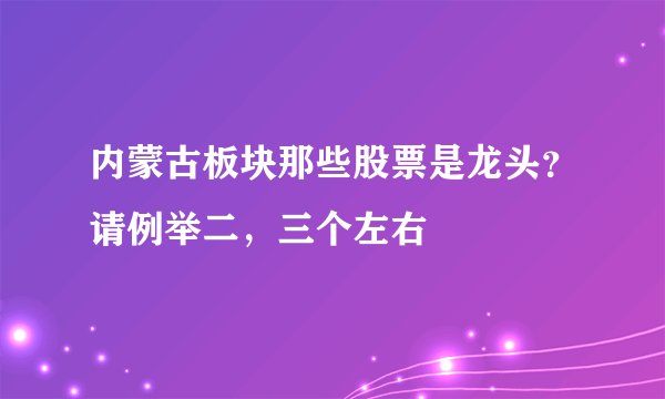 内蒙古板块那些股票是龙头？请例举二，三个左右