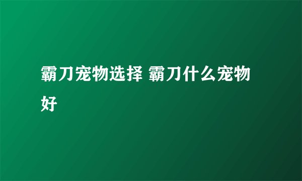 霸刀宠物选择 霸刀什么宠物好