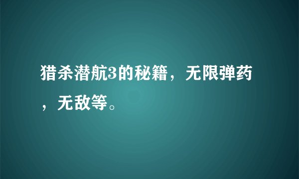 猎杀潜航3的秘籍，无限弹药，无敌等。
