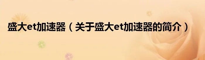 盛大et加速器（关于盛大et加速器的简介）