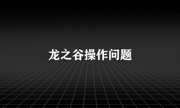 龙之谷操作问题