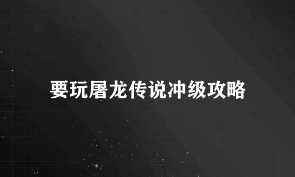 要玩屠龙传说冲级攻略