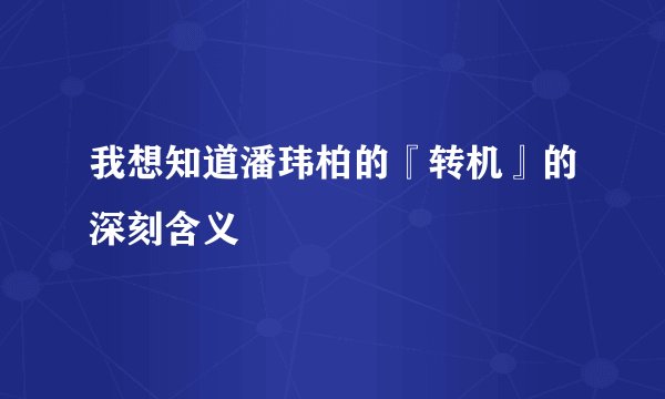 我想知道潘玮柏的『转机』的深刻含义