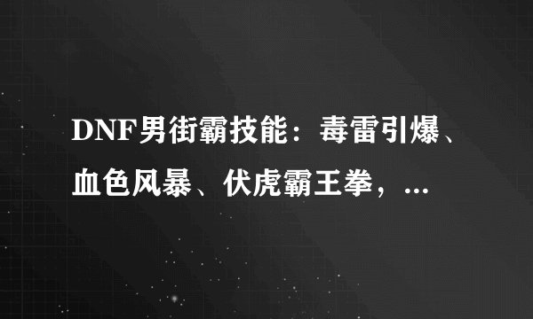 DNF男街霸技能：毒雷引爆、血色风暴、伏虎霸王拳，只能点满一个，那个点满？