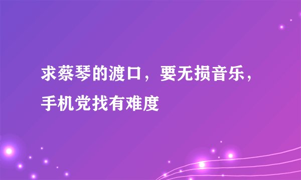 求蔡琴的渡口，要无损音乐，手机党找有难度