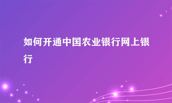 如何开通中国农业银行网上银行