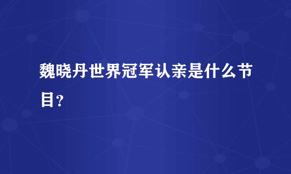 魏晓丹世界冠军认亲是什么节目？