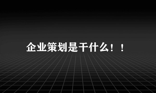 企业策划是干什么！！