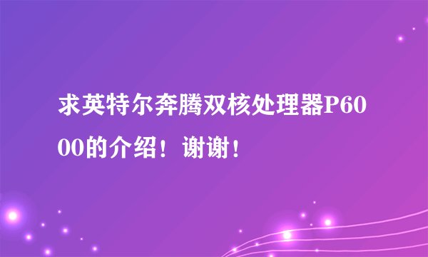 求英特尔奔腾双核处理器P6000的介绍!谢谢!
