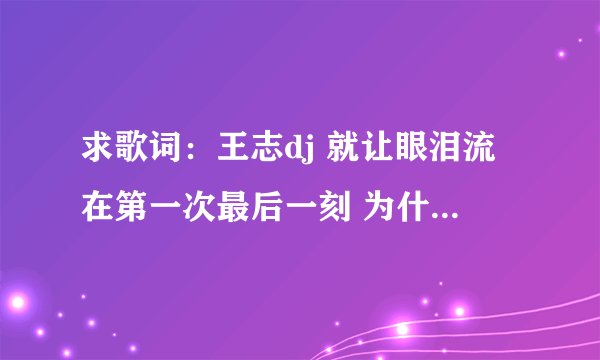 求歌词：王志dj 就让眼泪流在第一次最后一刻 为什么丢下我