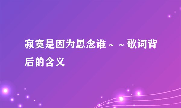 寂寞是因为思念谁～～歌词背后的含义