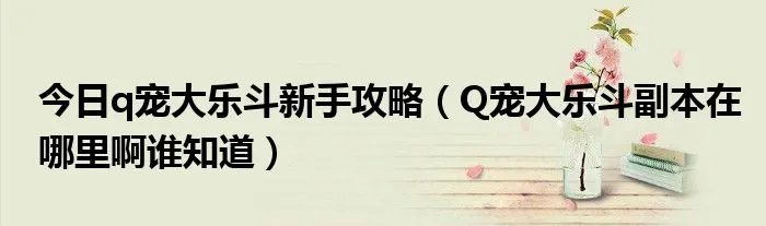 今日q宠大乐斗新手攻略（Q宠大乐斗副本在哪里啊谁知道）