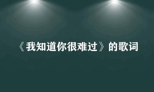 《我知道你很难过》的歌词