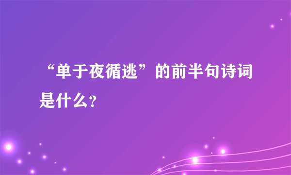 “单于夜循逃”的前半句诗词是什么？
