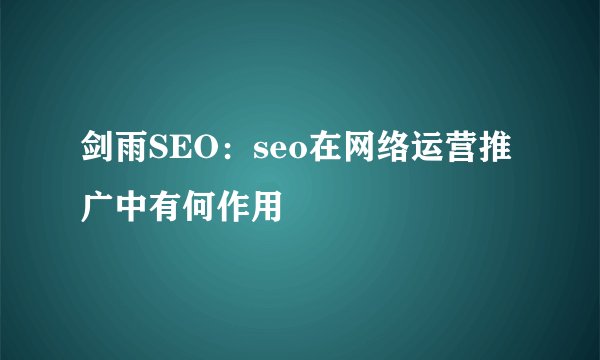 剑雨SEO:seo在网络运营推广中有何作用