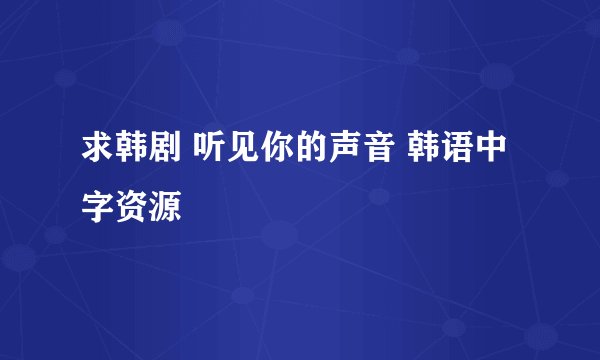 求韩剧 听见你的声音 韩语中字资源