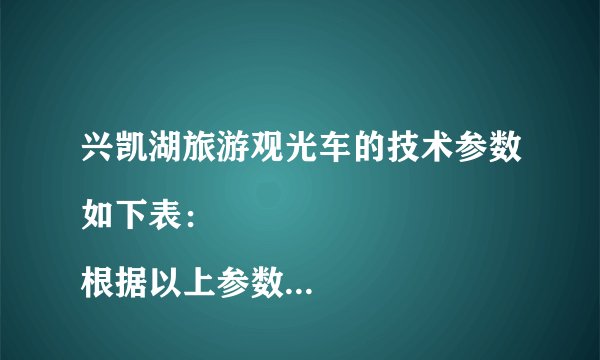 兴凯湖旅游观光车的技术参数如下表： 
根据以上参数，解答下列问题：（1）若乘员质量平均为50kg，求满载时观光车和人的总重是多少牛顿？（2）求满载时车对水平路面的压强是多少帕斯卡？（3）若观光车在水平路面匀速行驶1×104m过程中，牵引力所做的功为1×107J，求观光车匀速行驶时受到的阻力是多少牛顿？
