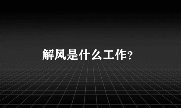 解风是什么工作？