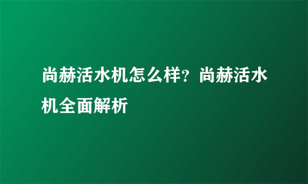 尚赫活水机怎么样？尚赫活水机全面解析
