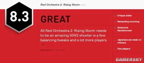 《红色管弦乐队2:风起云涌(Red Orchestra 2:Rising Storm)》获IGN 8.3分好评