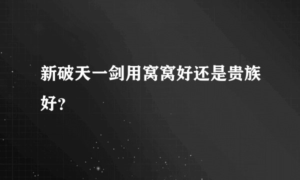 新破天一剑用窝窝好还是贵族好？