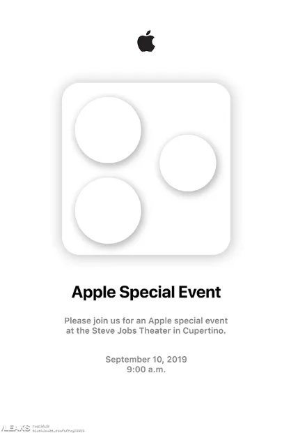 疑似苹果iPhone11邀请函曝光!发布会时间9月10日