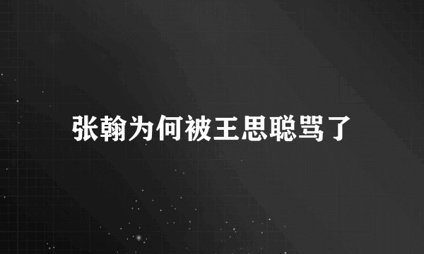 张翰为何被王思聪骂了