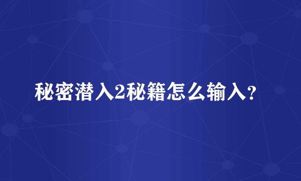 秘密潜入2秘籍怎么输入?