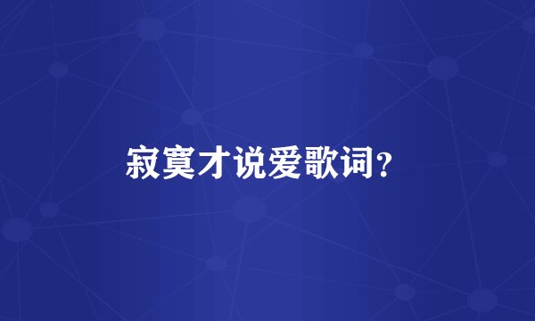 寂寞才说爱歌词？