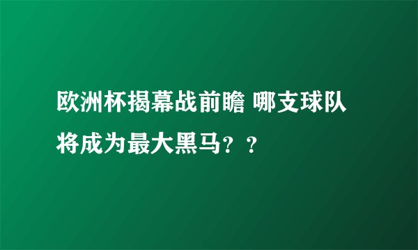 欧洲杯揭幕战前瞻 哪支球队将成为最大黑马??