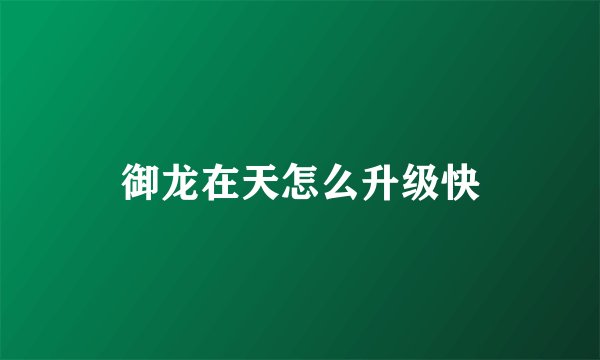 御龙在天怎么升级快