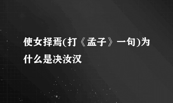 使女择焉(打《孟子》一句)为什么是决汝汉