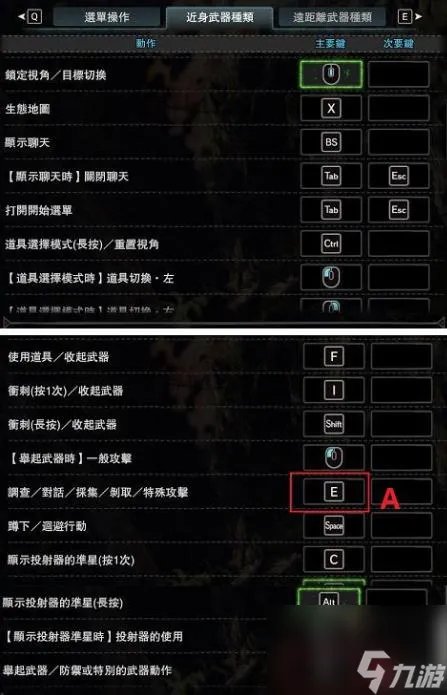 怪物猎人世界pc按键对应表是什么