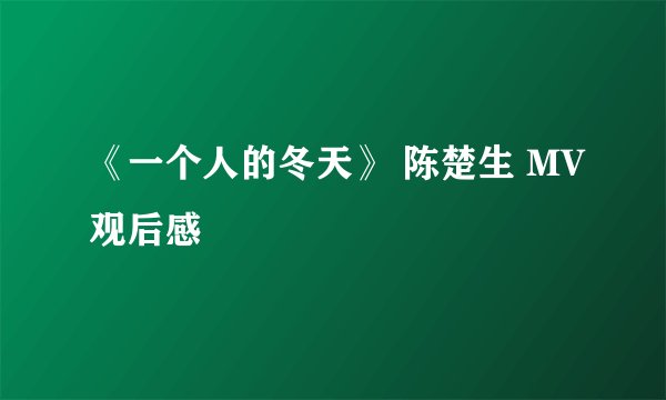 《一个人的冬天》 陈楚生 MV观后感