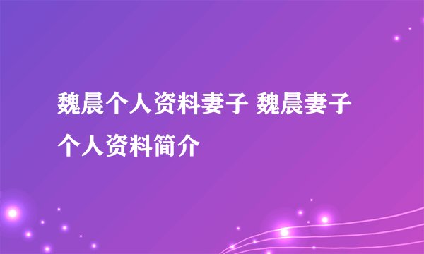 魏晨个人资料妻子 魏晨妻子个人资料简介