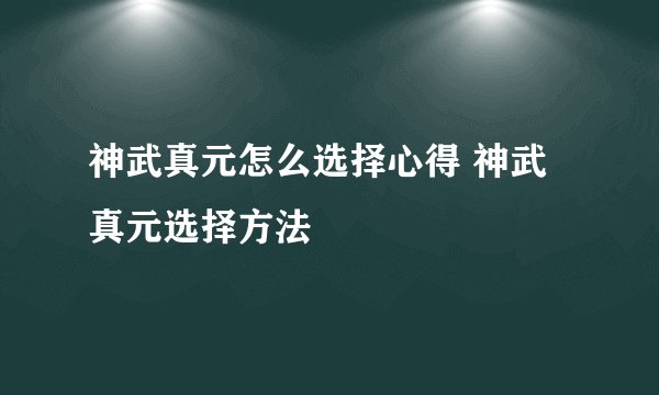神武真元怎么选择心得 神武真元选择方法