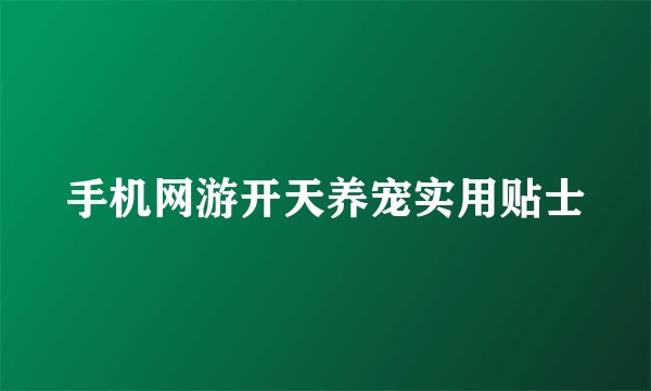 手机网游开天养宠实用贴士