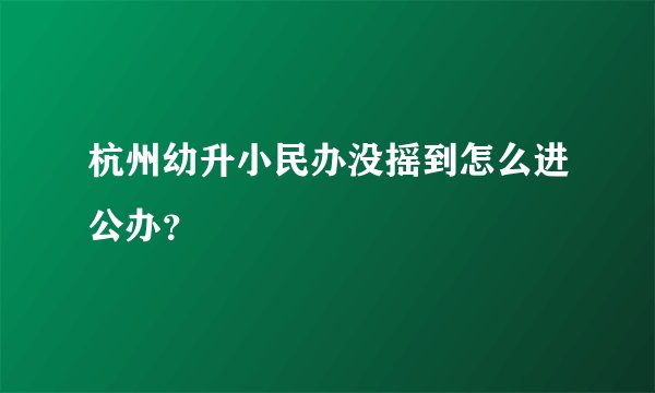 杭州幼升小民办没摇到怎么进公办？